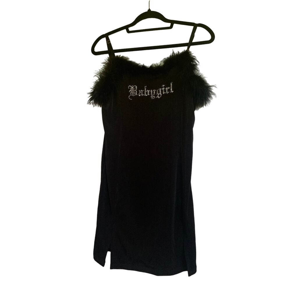 Poster GRL Babygirl Black "Miss Free" Boa Trim Women's  Size XL Mini Dress